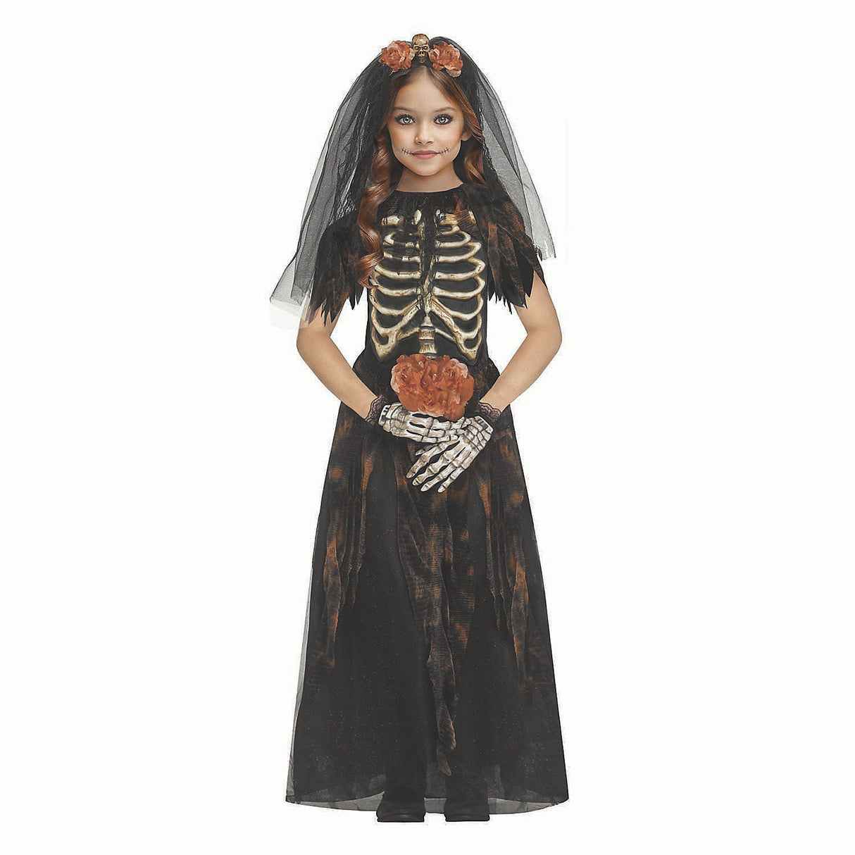 Elegant Girl's Bones Bride Costume for Halloween Parties and Spooky Celebrations