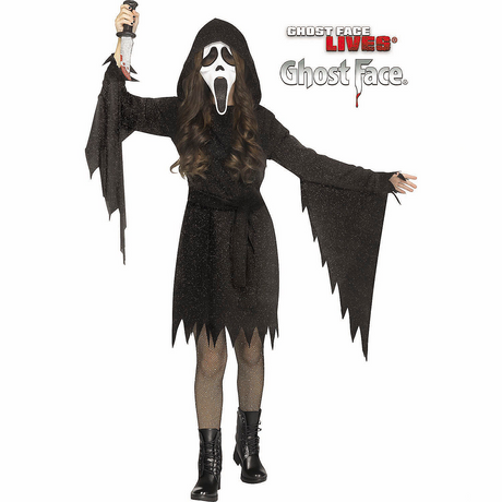 Kids Ghost Face Glitter Bling Hooded Dress Costume