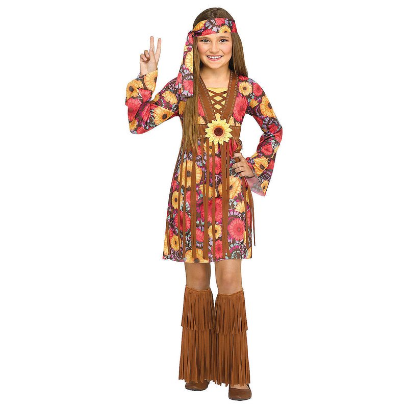 Colorful Kid's Flower Power Hippie Costume for Halloween Parties and Creative Dress-Up Events