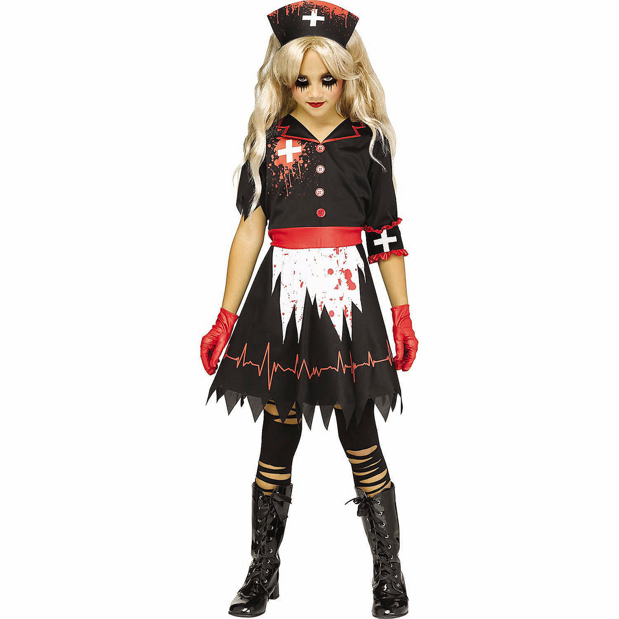 Girls Black, Red & White Not So Nice Nurse Costume