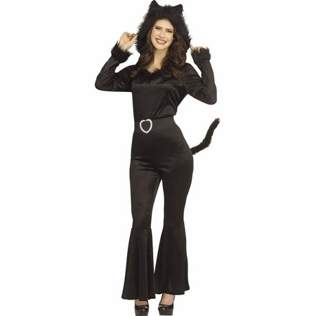 Adults Black Cat Hooded Jumpsuit Costume
