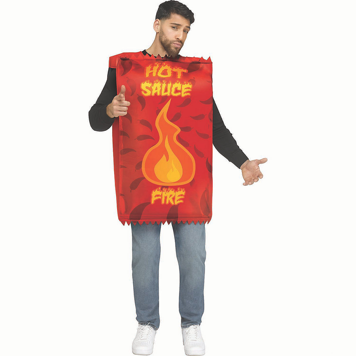 Funny Adults Red Hot Sauce Tunic Costume for Halloween Parties and Creative Dress Up Events