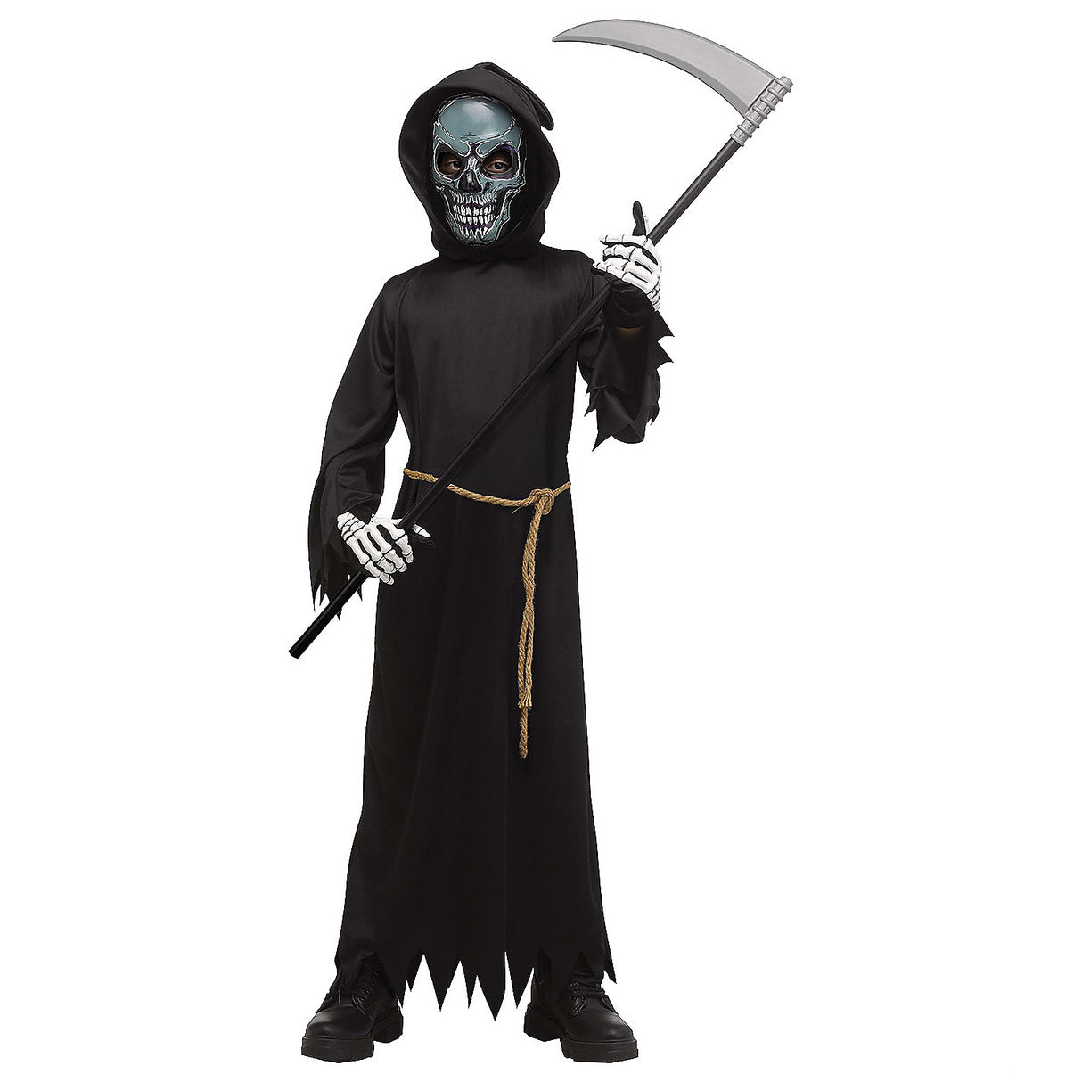Kid's Electro Skull Reaper with Light-Up Mask for Halloween Parties Haunted Houses and Spooky Fun