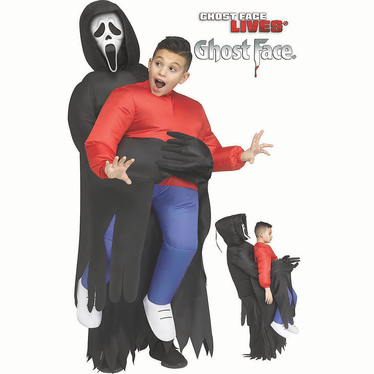 Kids Ghost Face Inflatable Piggyback Costume for Halloween Parties and Creative Play