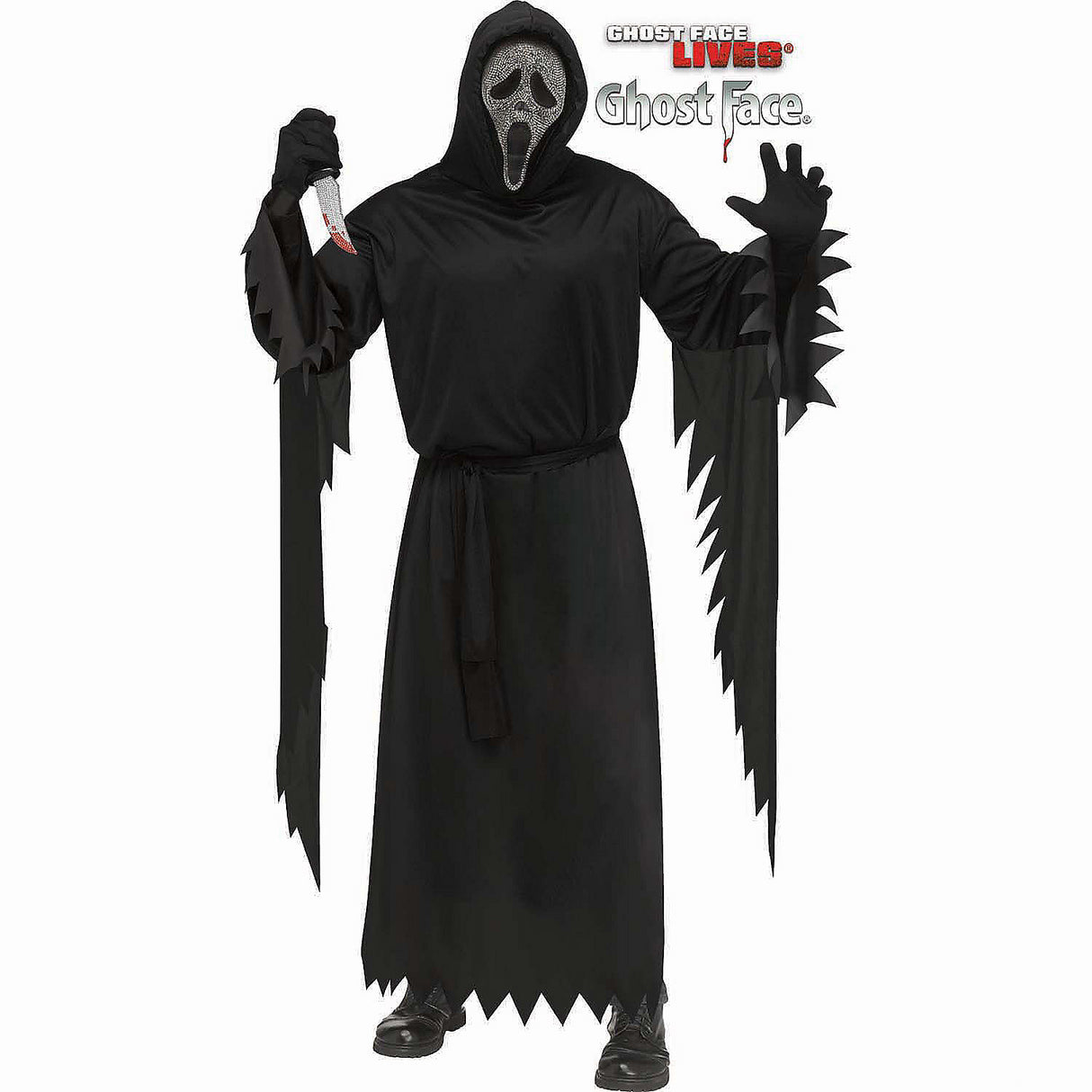 Adults Ghost Face Costume with Black Robe and Gun Powder Gray Mask for Halloween Parties and Scary Events