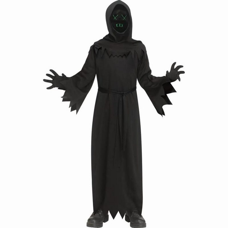 Kids Black Robe with Electroluminescent Mask Phantom Costume