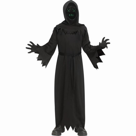 Kids Black Robe with Electroluminescent Mask Phantom Costume