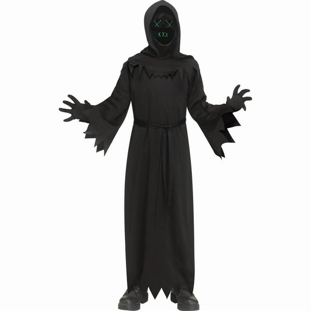 Kids Black Robe with Electroluminescent Mask Phantom Costume
