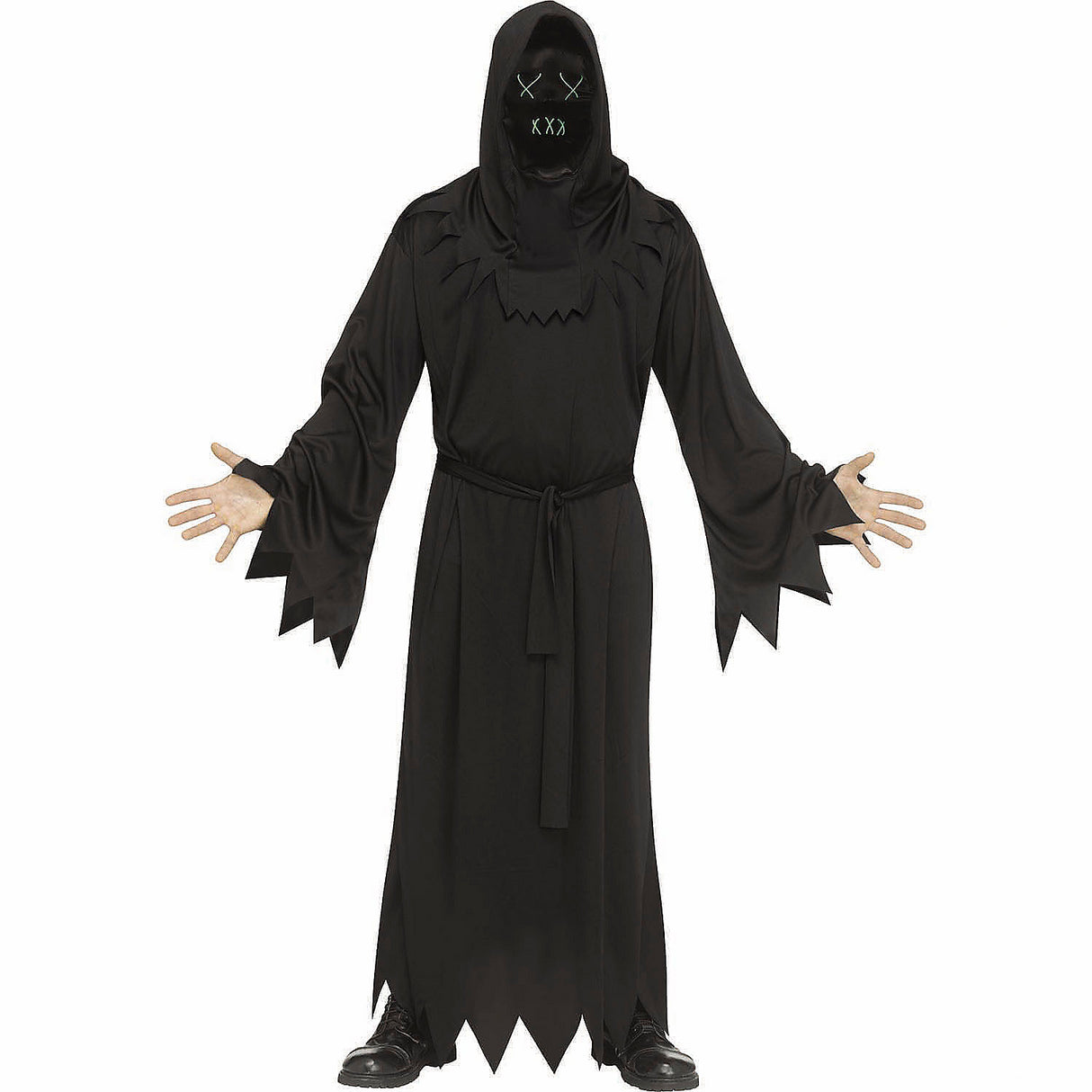 Spectacular Adults Black Robe with Electroluminescent Mask for Halloween Parties and Spooky Celebrations