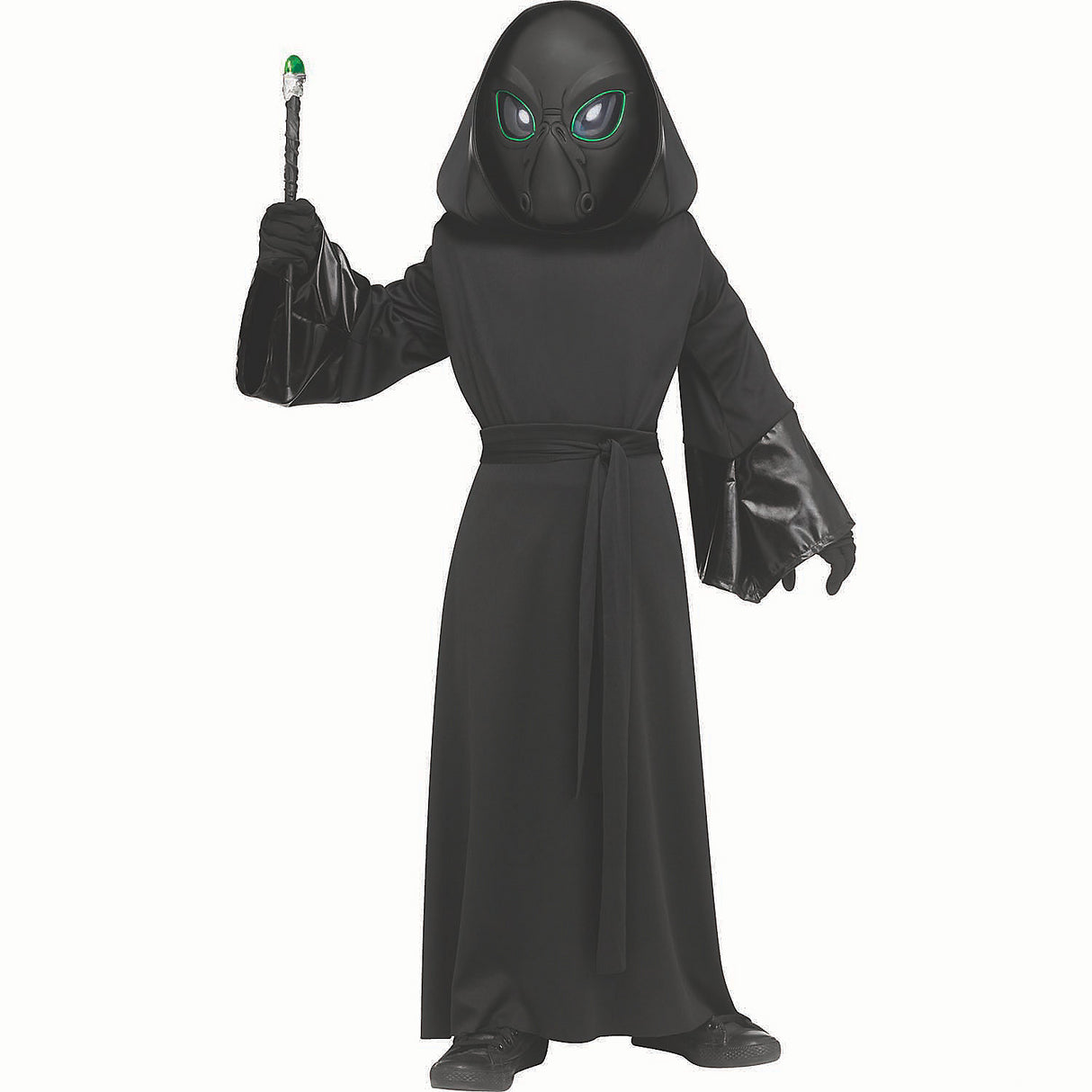Kids Black Polyester Robe with Electro-Luminescent Mask for Halloween Parties and Sci-Fi Events