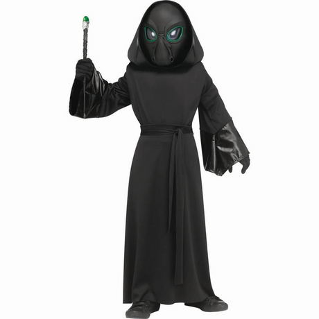 Kids Black Polyester Robe with Electro-Luminescent Mask Alien Costume