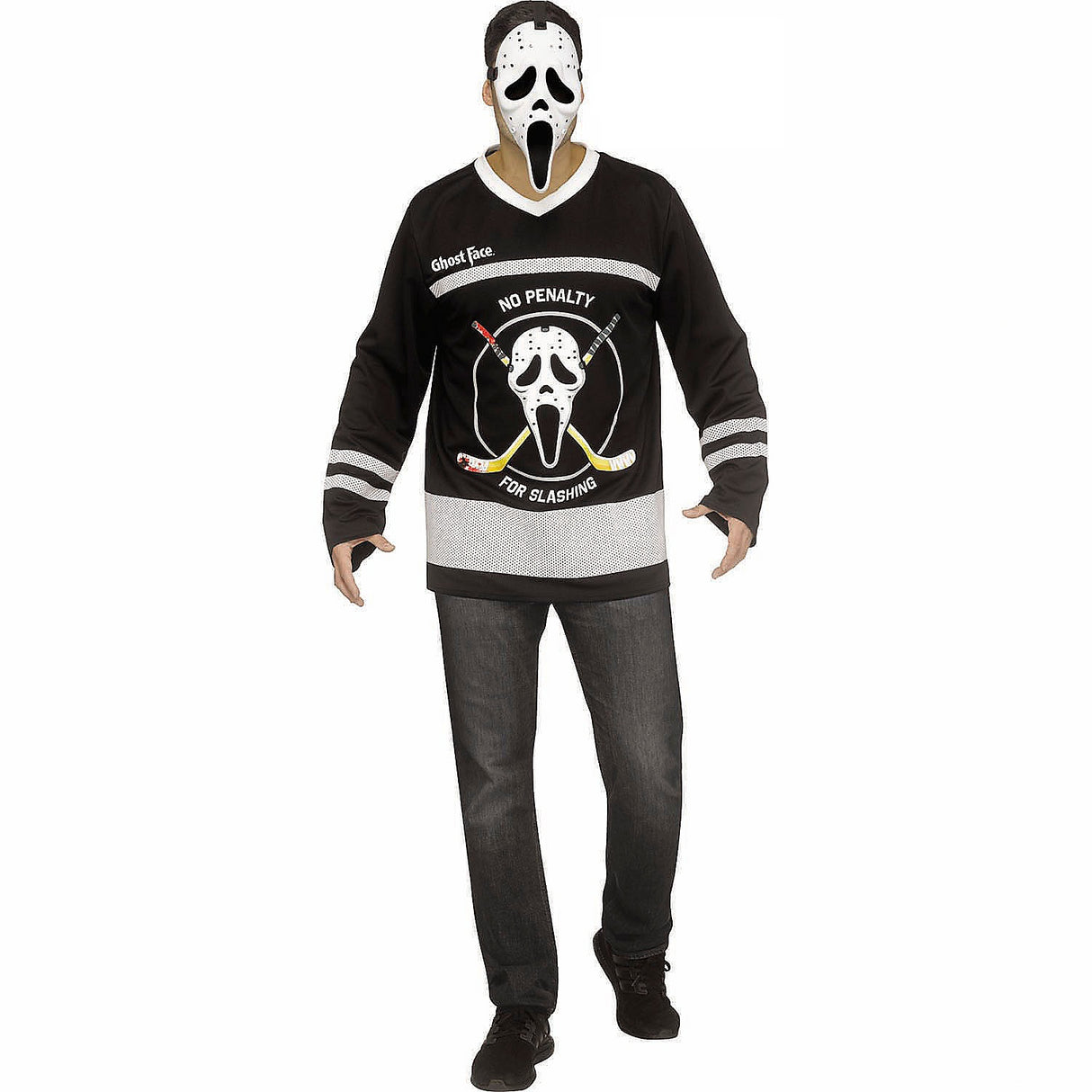 Deluxe Ghost Face Hockey Mask Costume for Halloween Parties and Scary Movie Nights