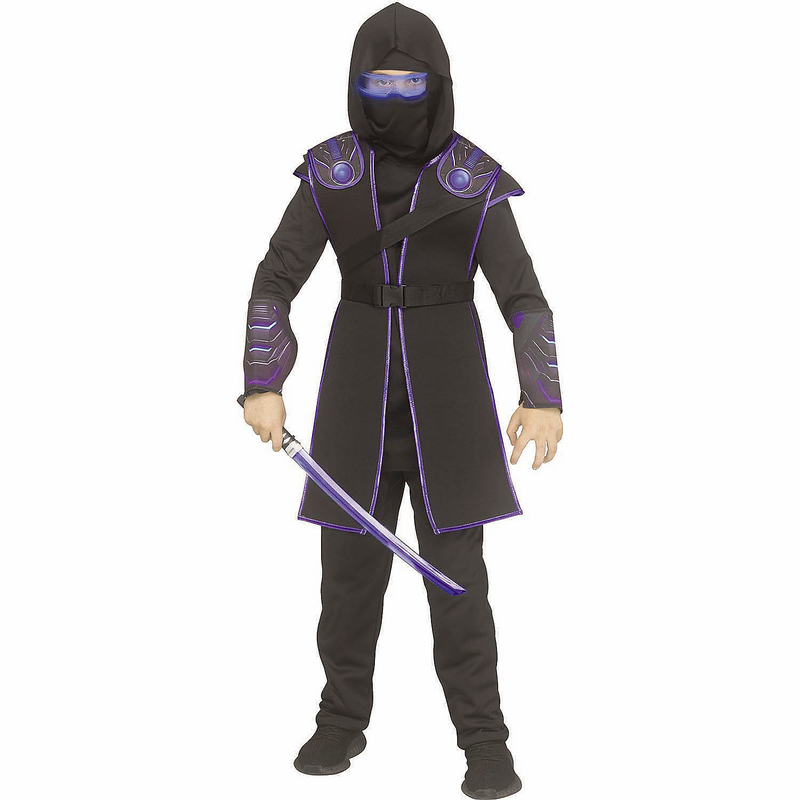 Kids Blue Cyber Ninja Costume with Light-Up Cyber Spex for Halloween Parties and Dress-Up Play