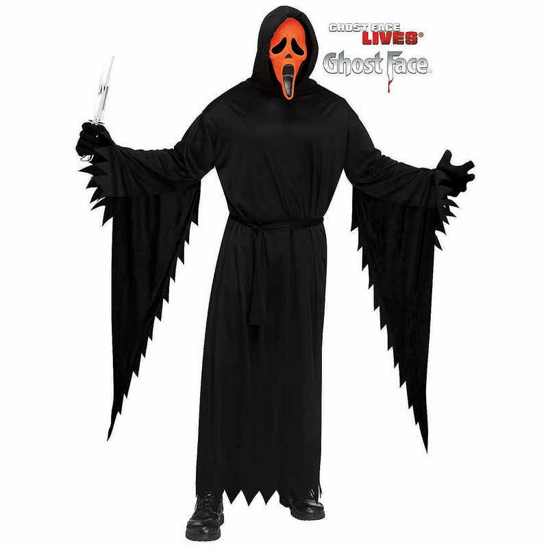 Kids Ghost Face Black Robe with Orange Fluorescent Mask Costume