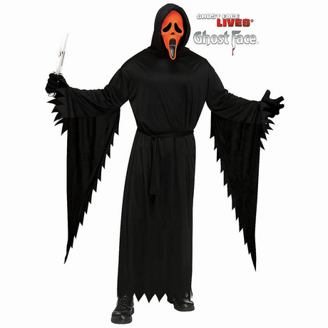 Kids Ghost Face Black Robe with Orange Fluorescent Mask Costume
