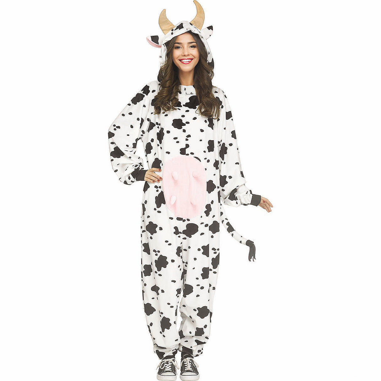 Comfortable E-Z Cow Hooded Jumpsuit Costume for Halloween Events and Costume Parties