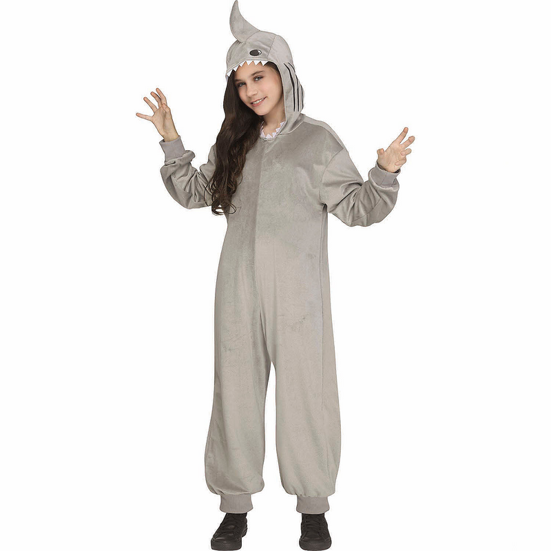 Hooded Shark Jumpsuit Costume for Easy Kids Halloween Dress-Up shown clearly in the product image