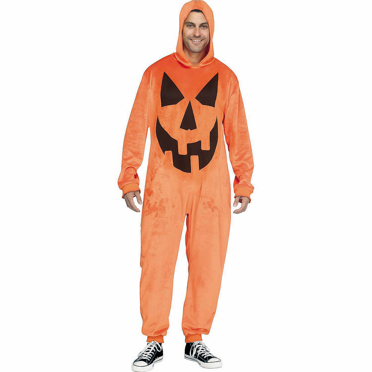 Adults E-Z Pumpkin Hooded Jumpsuit Costume for Easy Comfortable Halloween Themed Dress Up Events