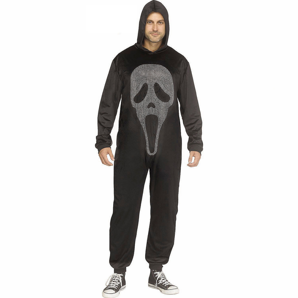 Ghost Face E-Z Bling Hooded Jumpsuit Costume for Halloween Parties and Spooky Events