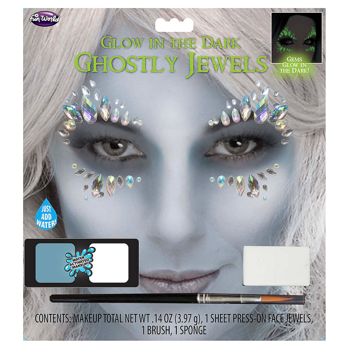 Glow-in-the-Dark Ghostly Jewels Makeup Kit for Glamorous Skeleton Zombie and Day of the Dead Looks
