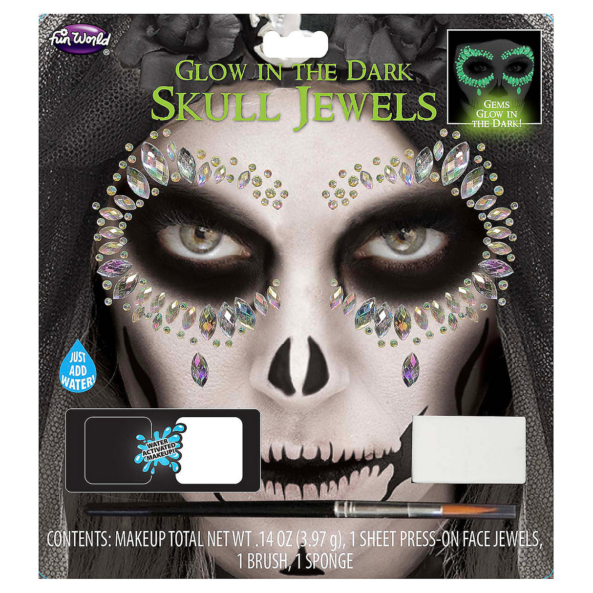 Glow-in-the-Dark Skull Jewels Makeup Kit for Glamorous Ghost Effects Halloween Costumes and Haunted Spirit Looks