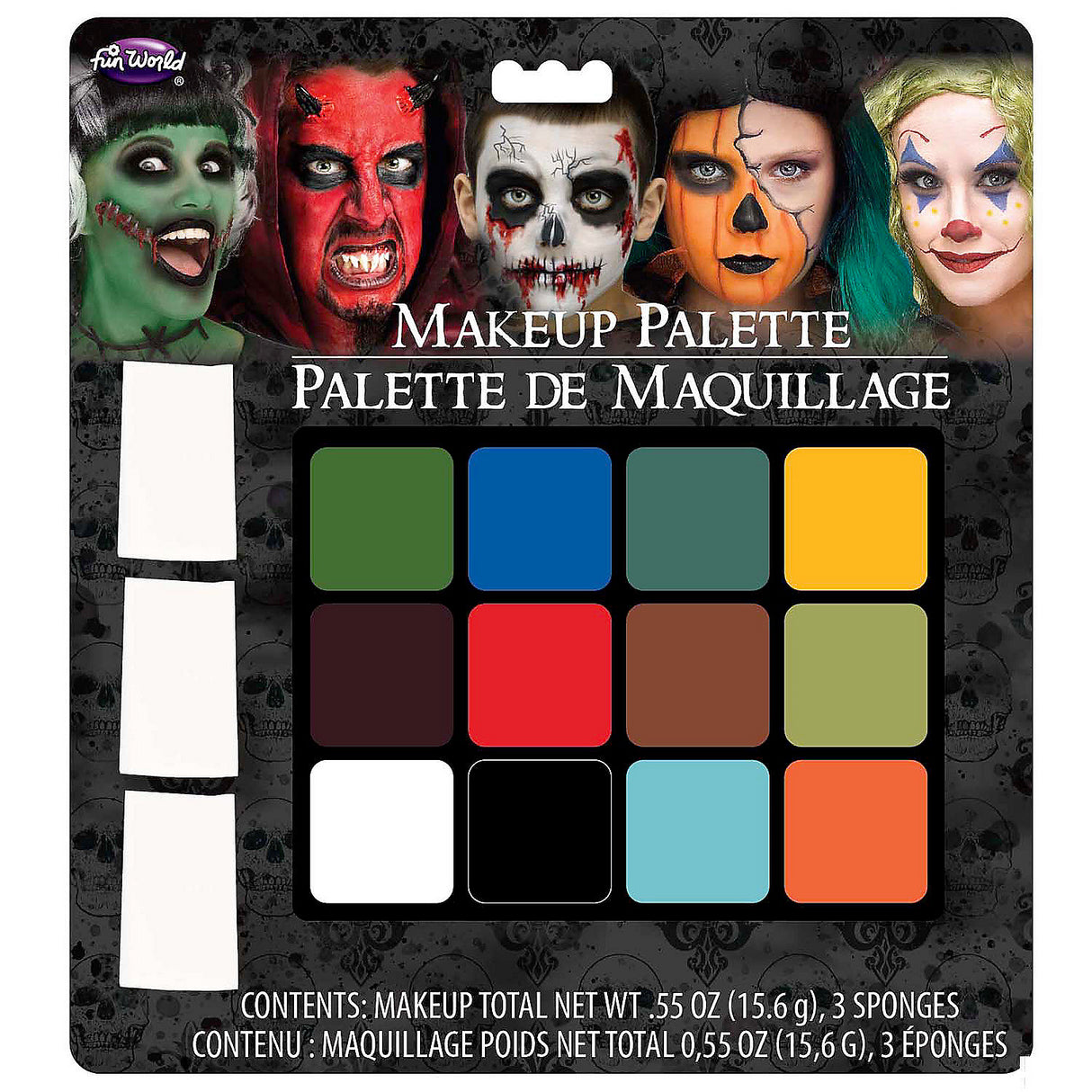 12-Color Oil-Based Makeup Palette with Sponges for Halloween Looks Costume Makeup Arts and Crafts