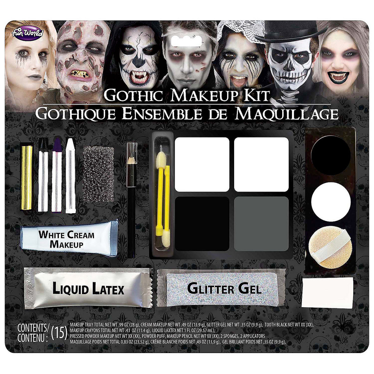 Goth Makeup Kit with Sponges and Brushes for Halloween Costumes and Scary Face Paint