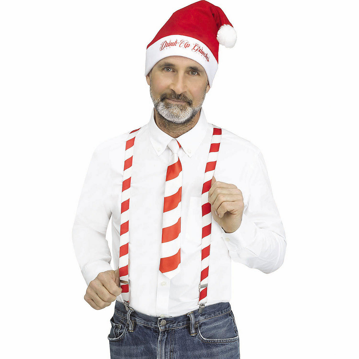 Festive Adults Red and White Candy Cane Suspender Kit for Holiday Parties Christmas Celebrations and Fun Events