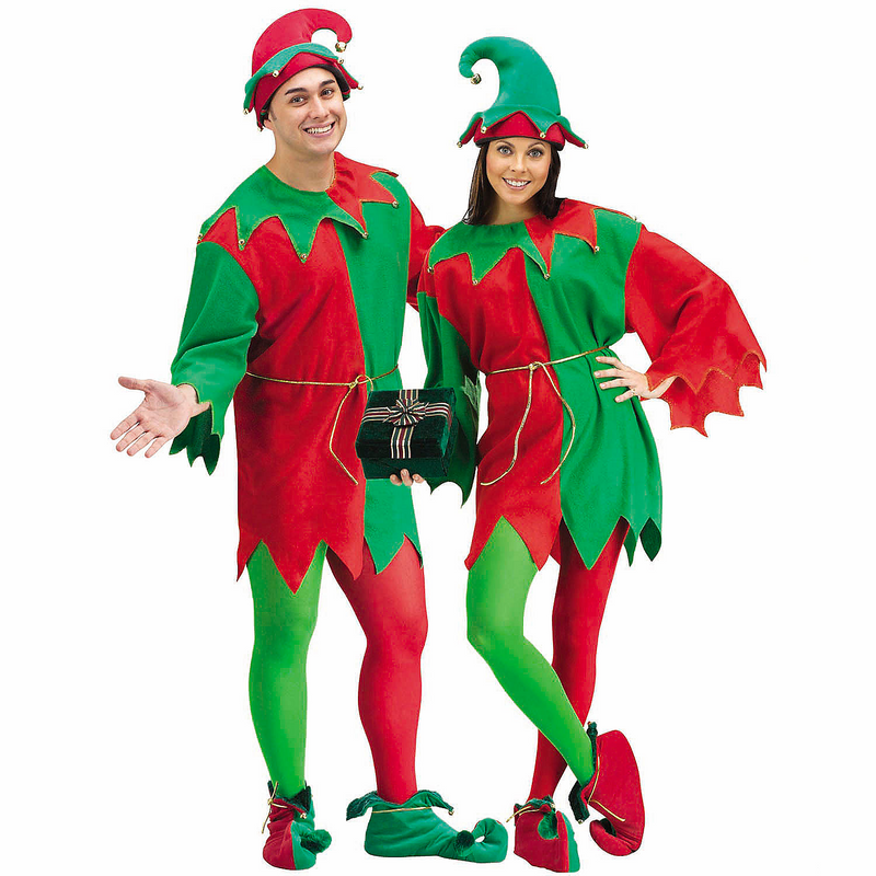 Adults Red, Green & Gold Elegant Elf Costume