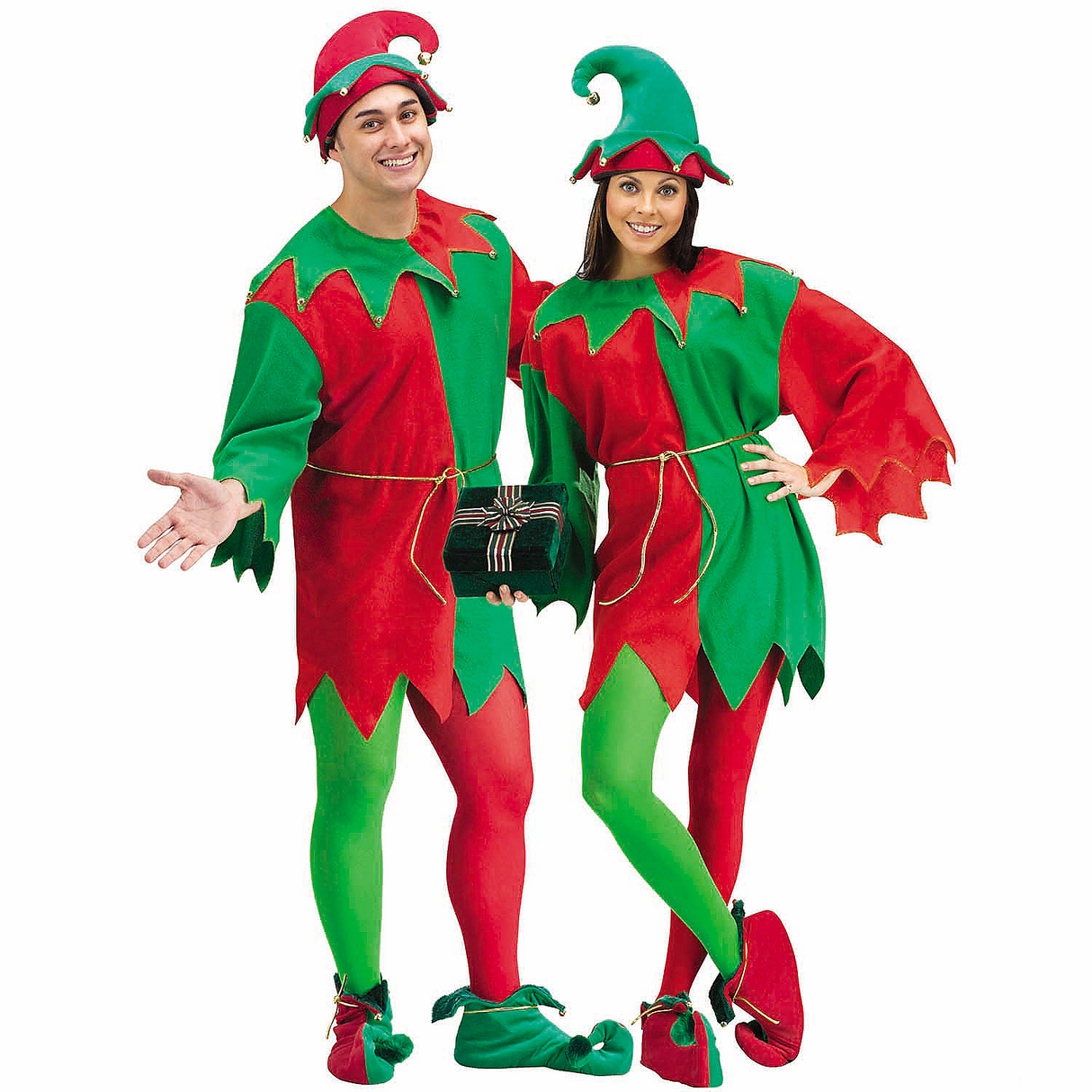 Adults Red, Green & Gold Elegant Elf Costume