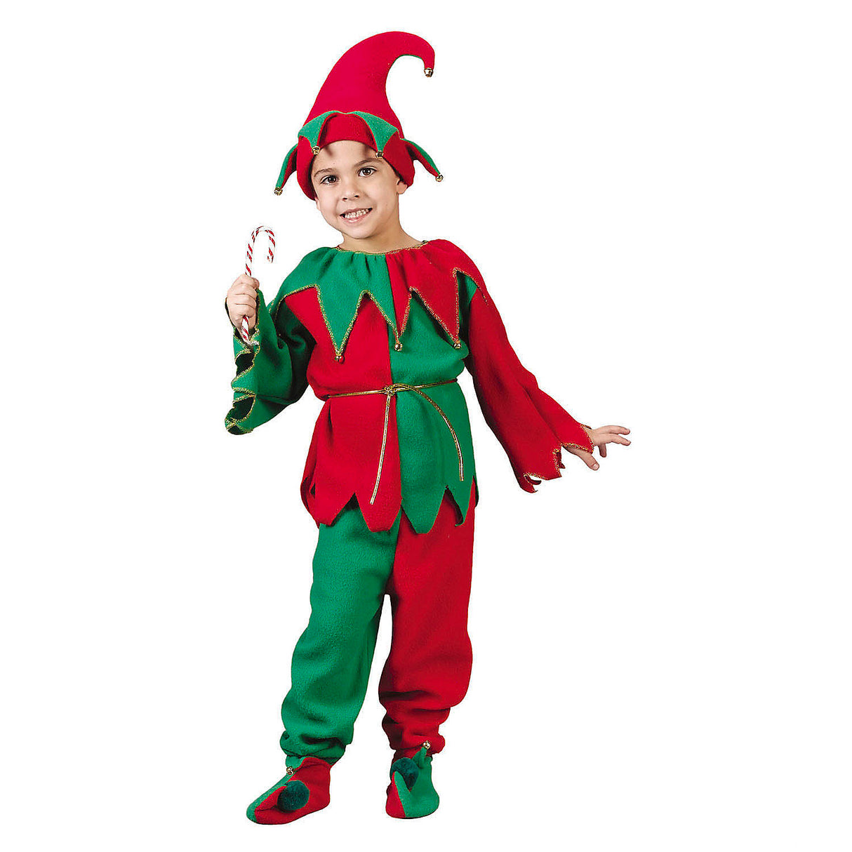Kids Red Green Gold Elf Costume for Holiday Parties Christmas Celebrations and Dress Up Fun
