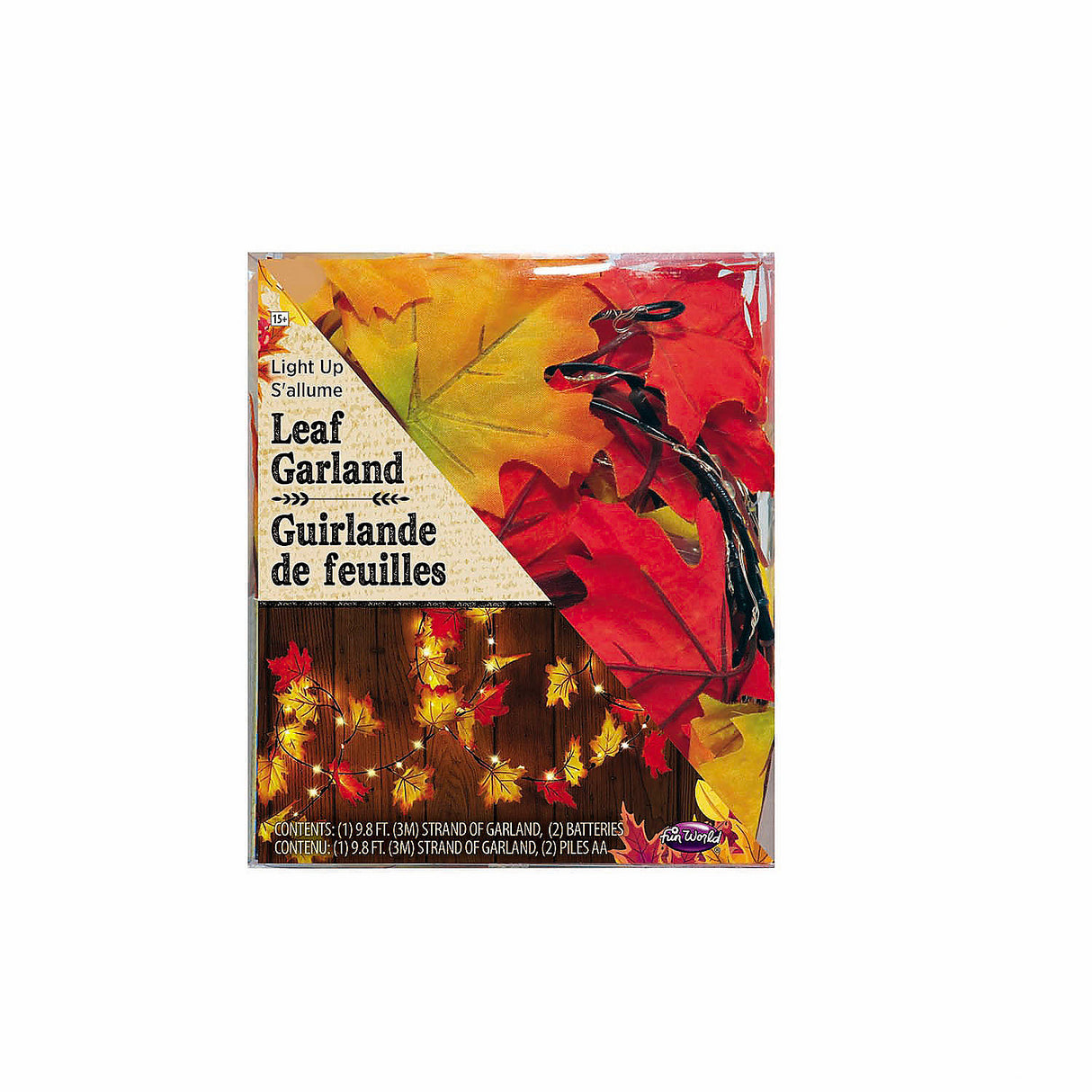 9 Ft Light-Up Red and Orange Fall Leaf Garland for Cozy Autumn Decor and Holiday Parties