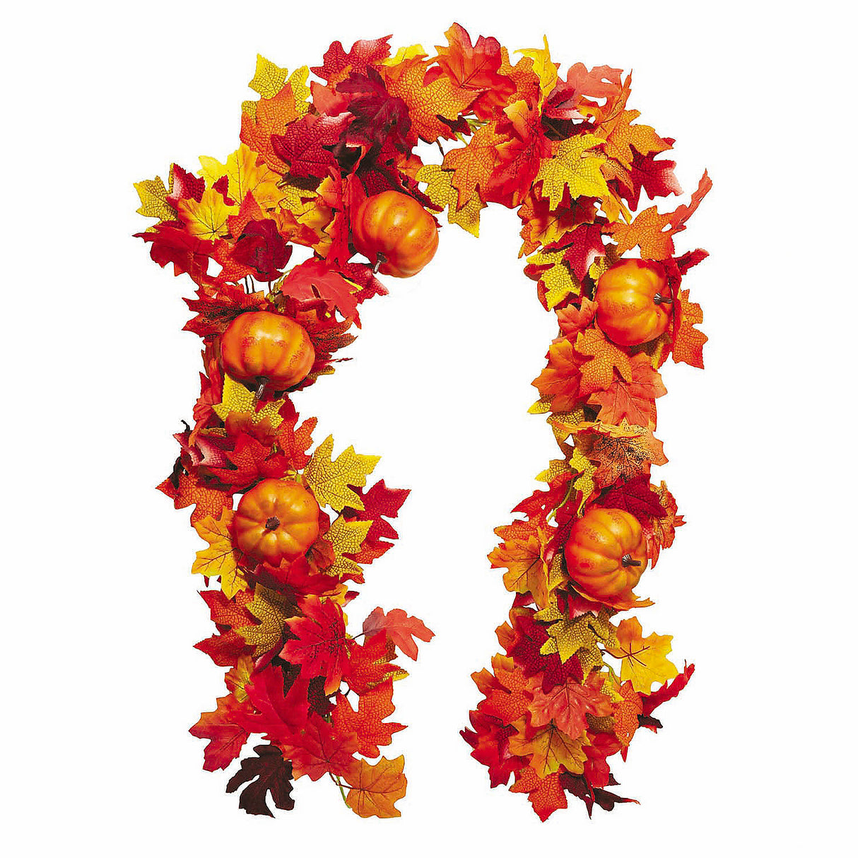 Decorative 6 Ft Fall Leaves and Orange Pumpkins Autumn Garland for Seasonal Home Decor and Holiday Celebrations