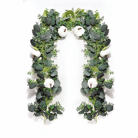 6 Ft. Green Leaves & White Pumpkins Autumn Garland