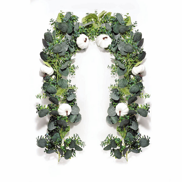 6 Ft. Green Leaves & White Pumpkins Autumn Garland