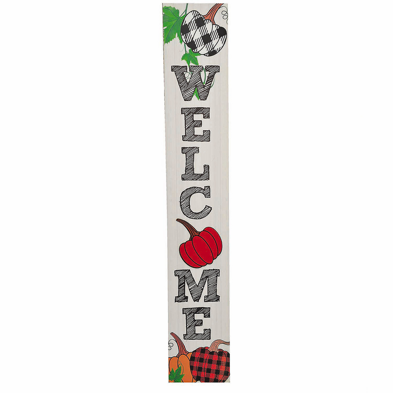 Festive 4 Ft Fall Pumpkins Welcome Wood Porch Sign for Outdoor Decoration and Seasonal Home Decor