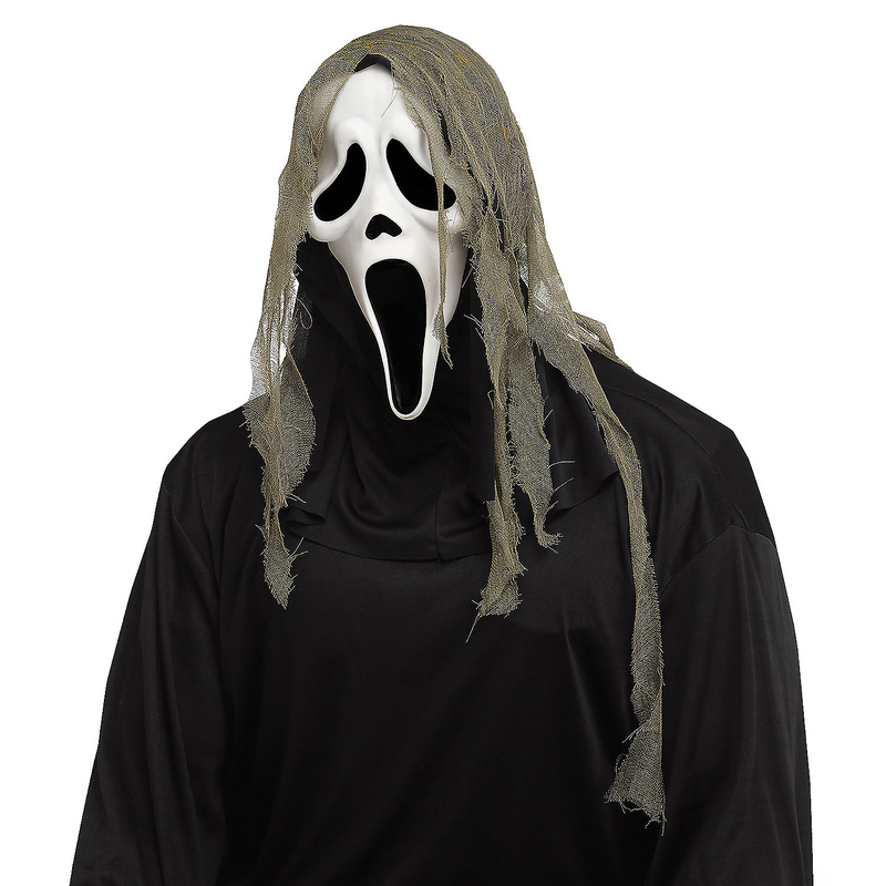 Iconic Ghost Face Crypt Creature Gauze Mask for Halloween Parties and Scary Costume Events