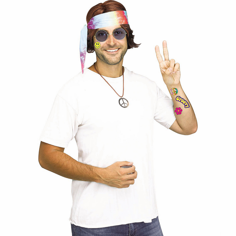 Instant 60s Hippie Multicolor Costume Kit for Groovy Themed Parties Events and Dress Up