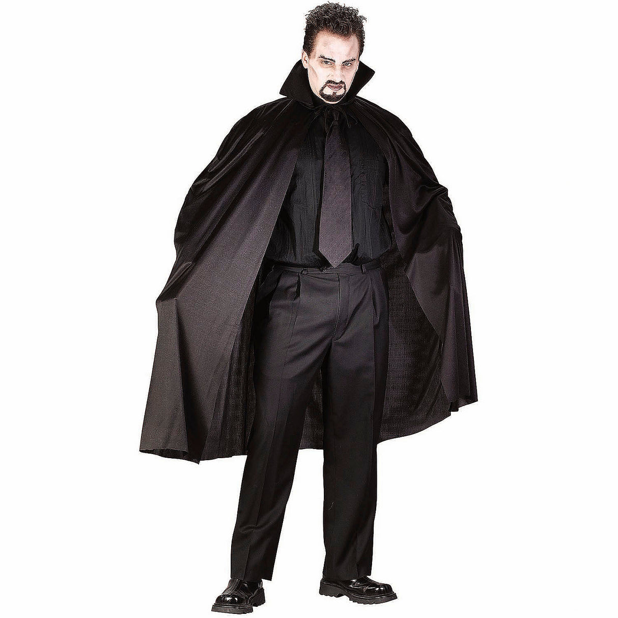 Versatile Black Polyester Cape with Stand-Up Collar for Costumes and Themed Events