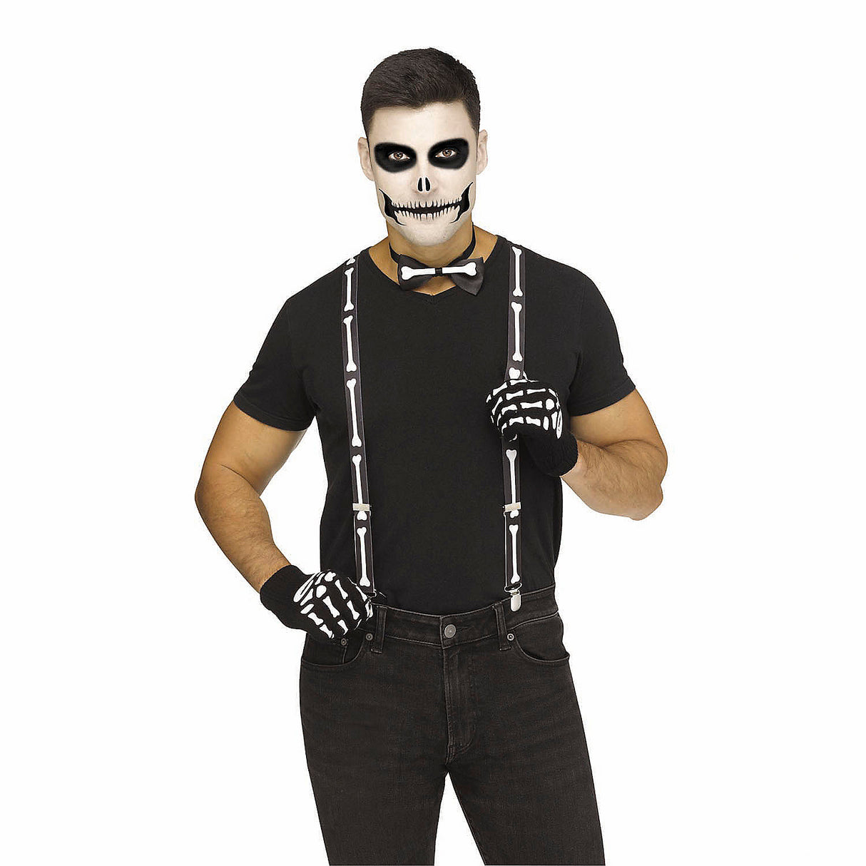 Affordable Black and White Spooky Skeleton Suspenders Kit for Halloween Parties Dress Up and Fun Costumes
