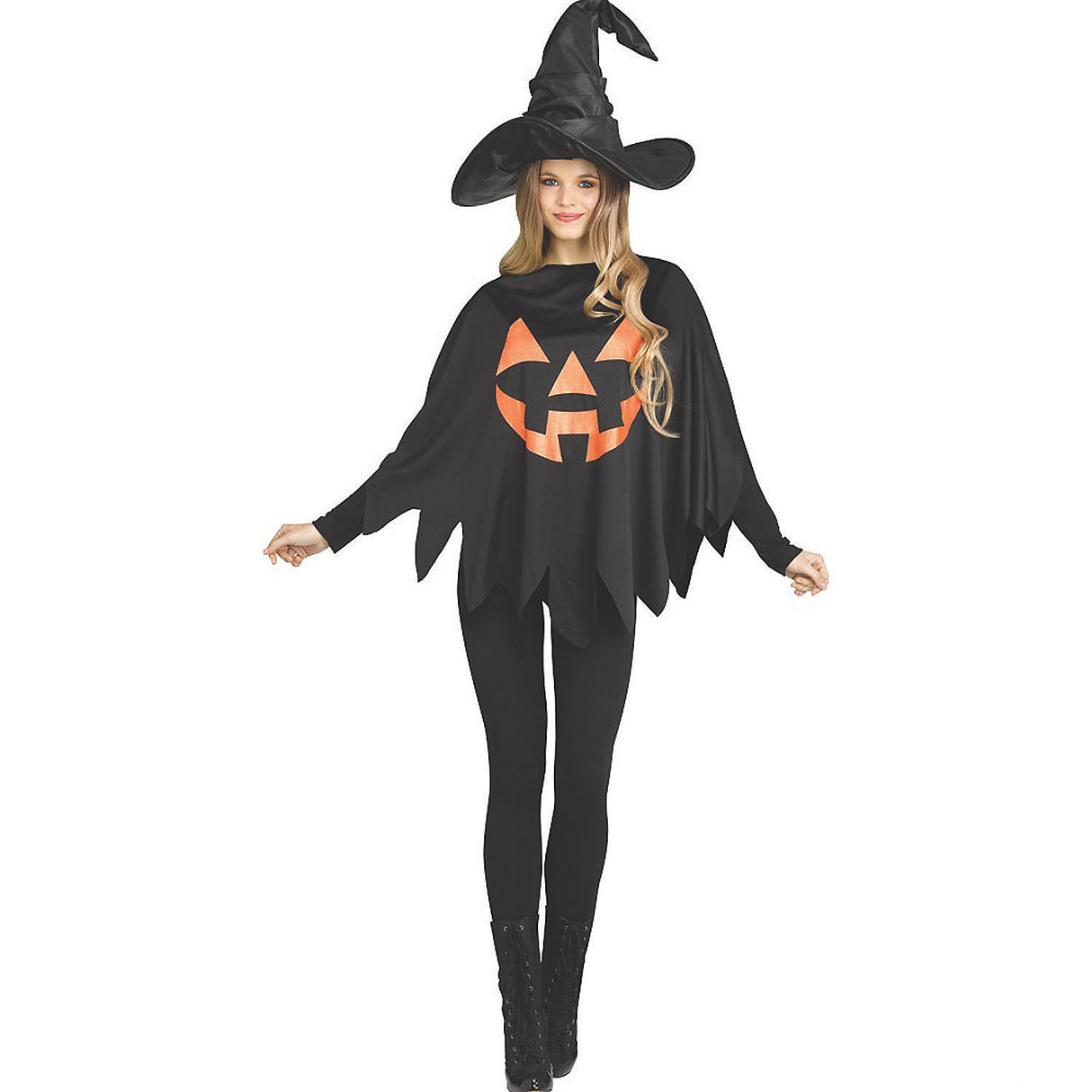 Classic Poncho Jack O Lantern Costume for Halloween School Events and Fall Festivals