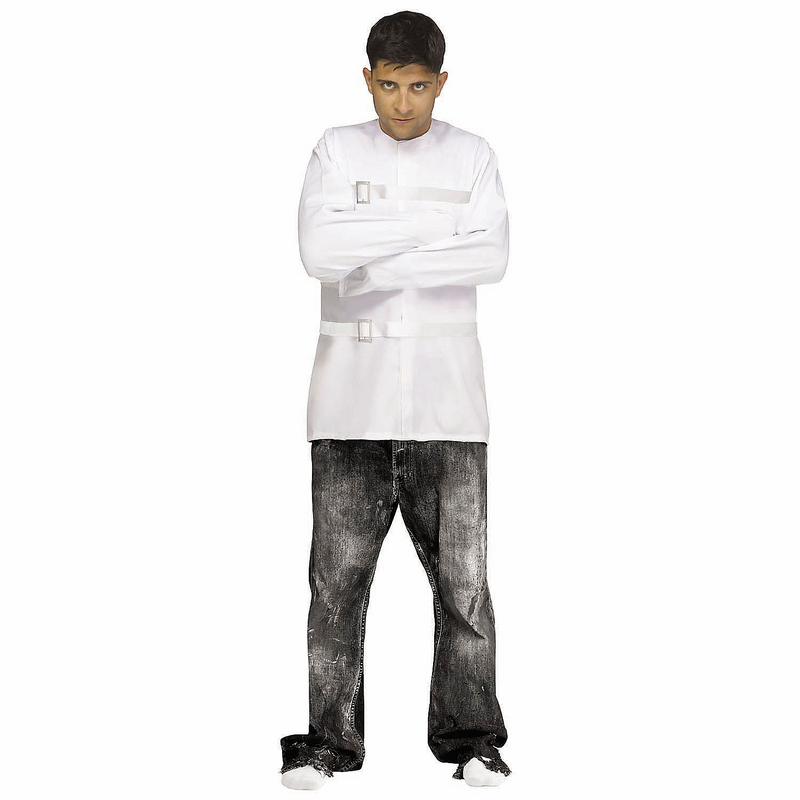 White polyester straight jacket costume for horror events