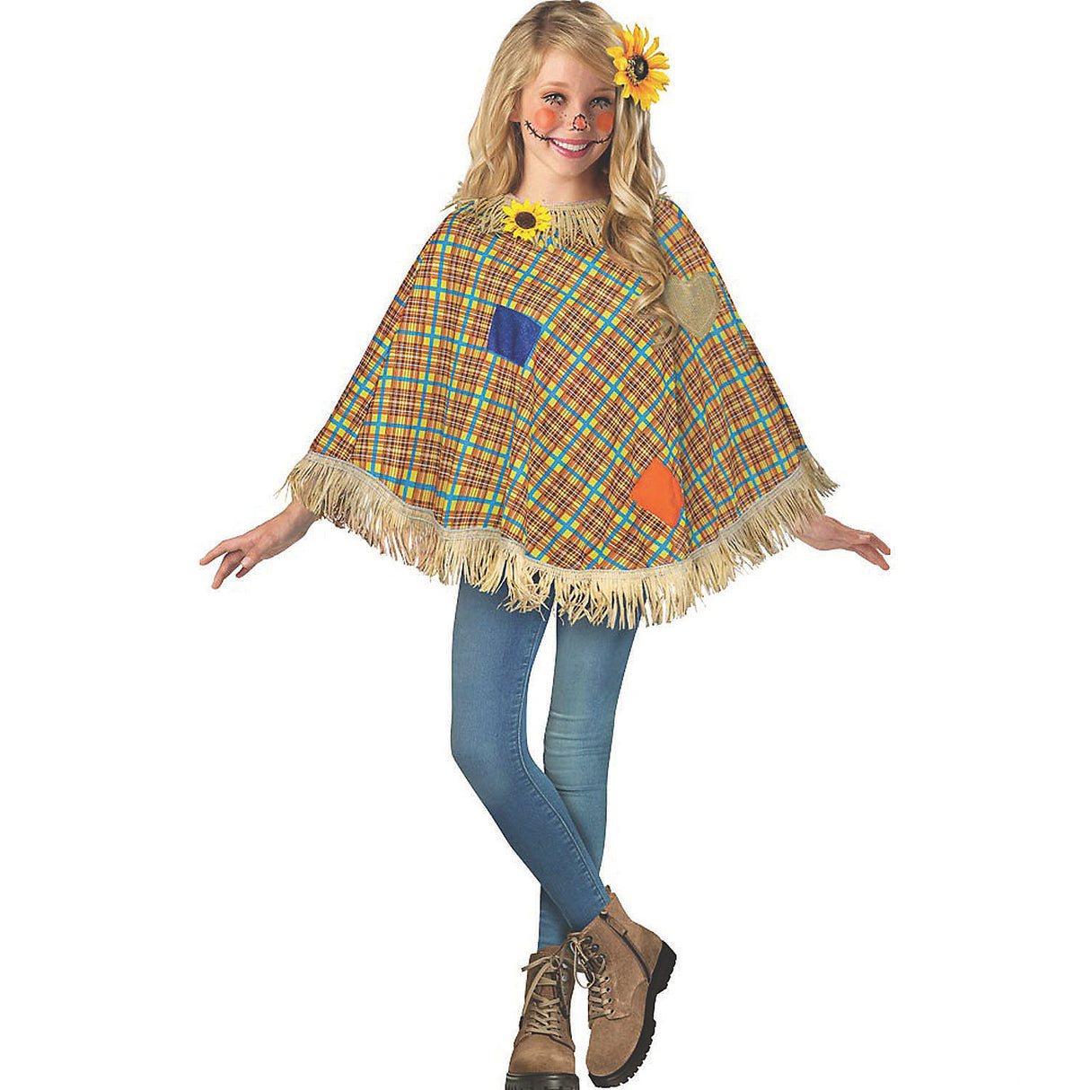Creative Scarecrow Sweet Child Poncho Costume for Halloween School Events and Fun Party Activities