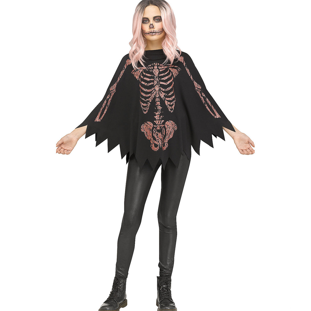 Unique Poncho Shimmer Skeleton Child Costume for Halloween Parties and Spooky Dress Up Fun