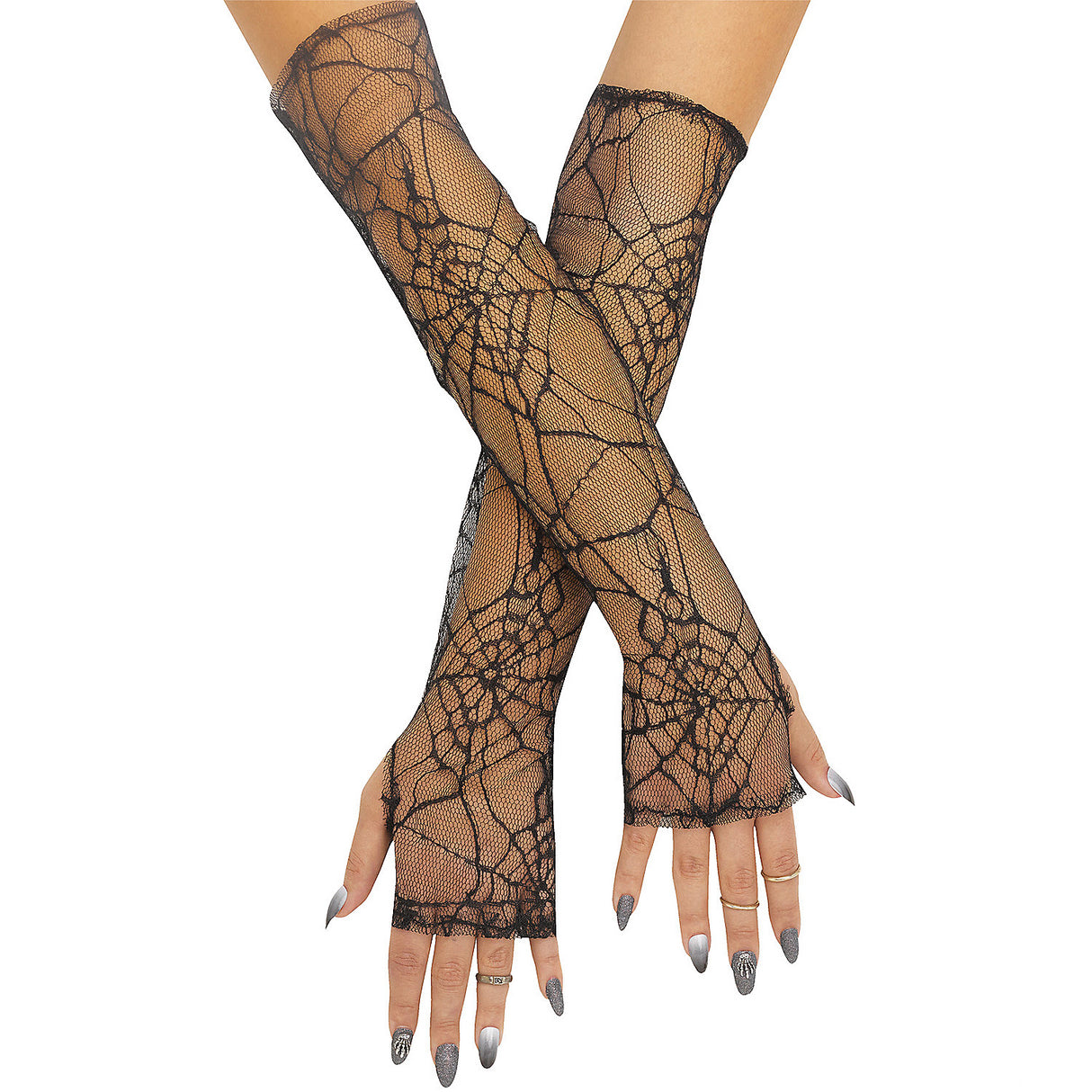 Classic Fingerless Spiderweb Gloves for Halloween Costume Parties and Themed Events