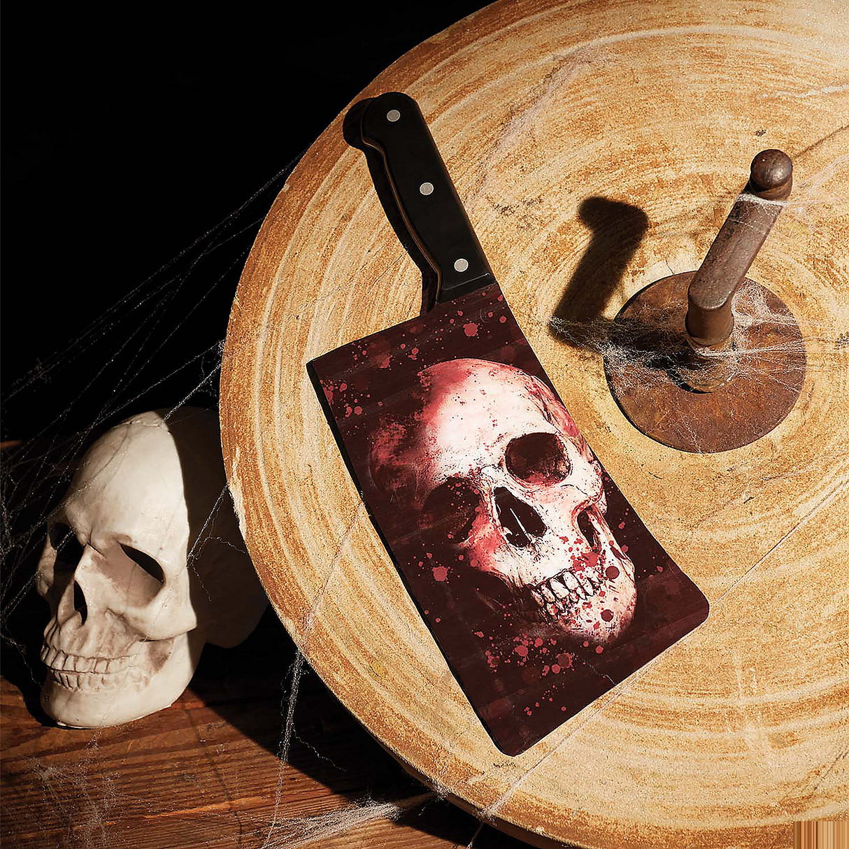 Eye-catching Butcher Knife with Skull Graphic Blade for Horror Costumes and Themed Parties