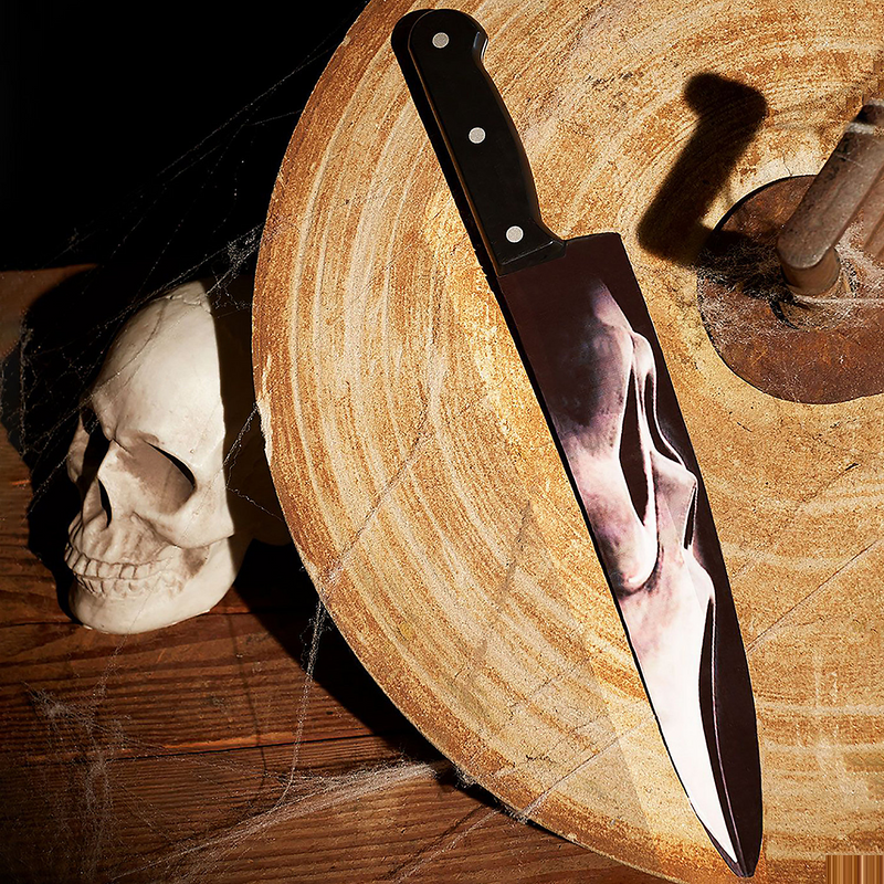 Unique Chef Knife Ghost Face Graphic Blade for Costume Parties and Halloween Celebrations