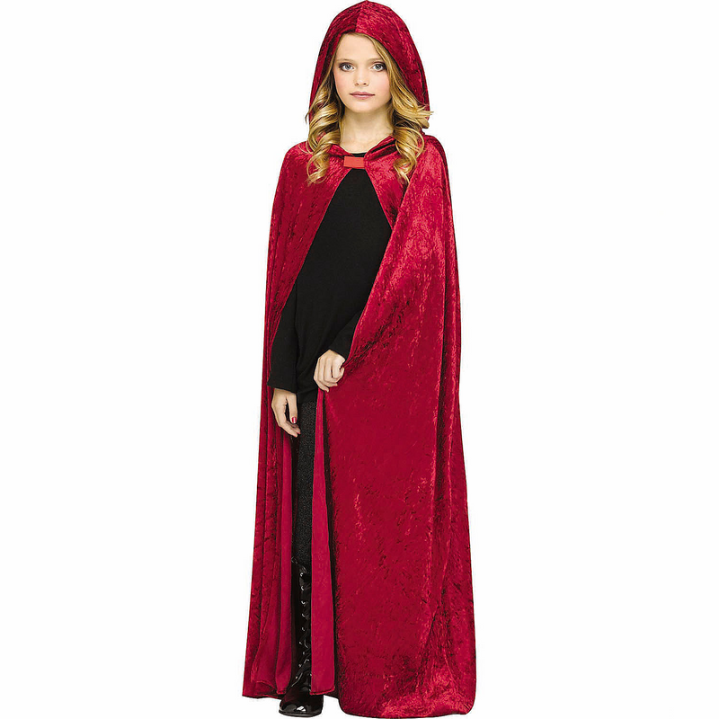Kids Red Velour Hooded Cape Costume Accessory