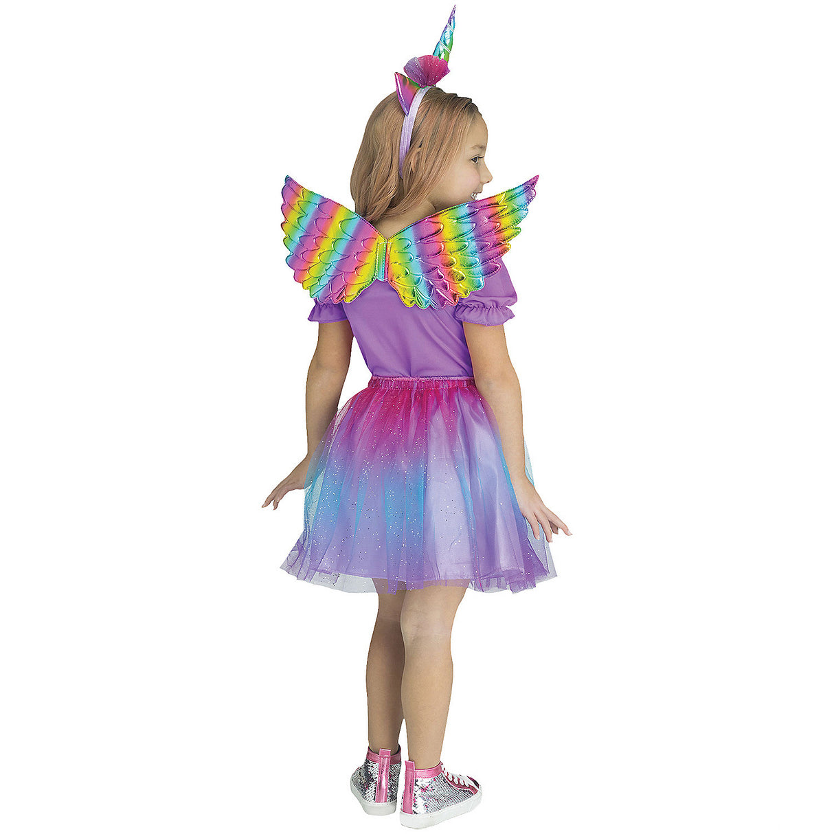 Colorful Kids Metallic Rainbow Fabric Foam Wings Accessory for Playtime Halloween and Imaginative Dress Up