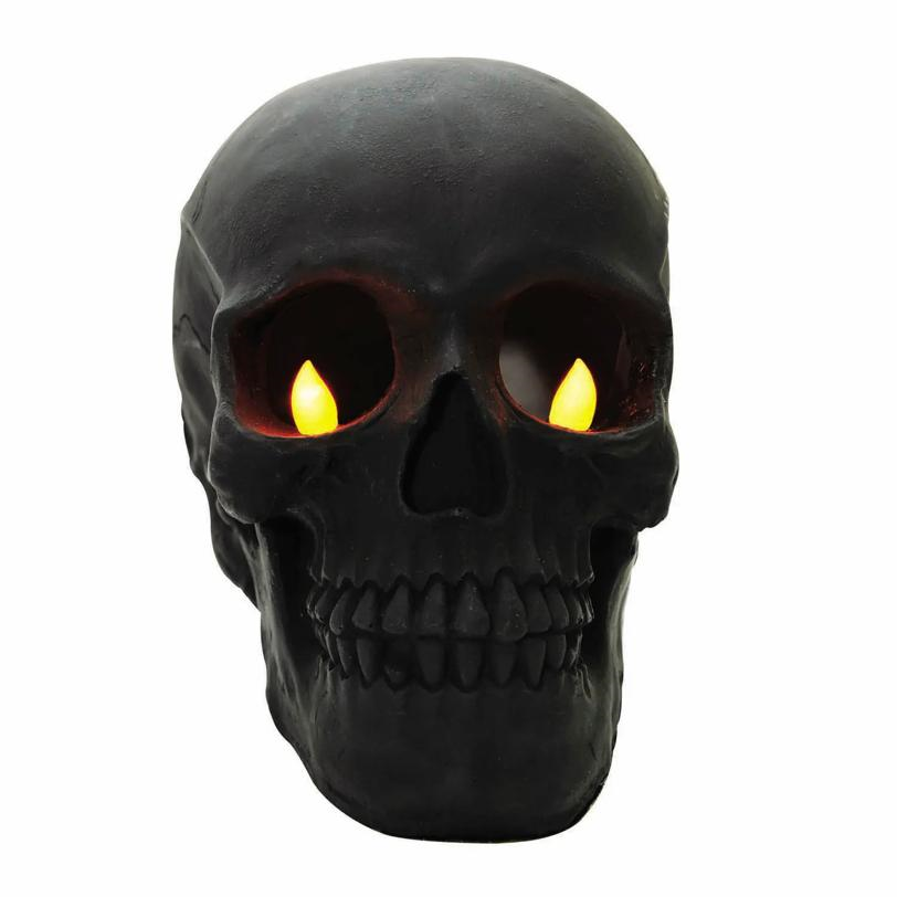 Light-Up Flickering Eyes Black Skull Halloween Decoration